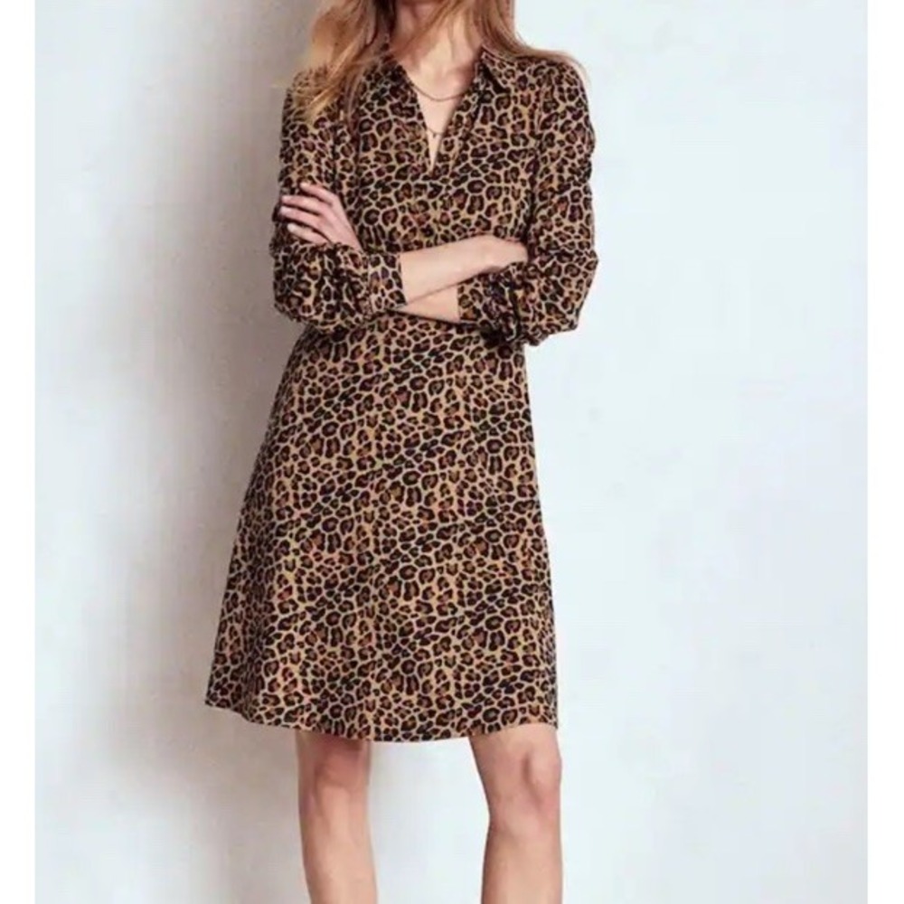 BODEN Orla Leopard Print Shirt Dress Women's UK 10R Cotton Modal Pockets